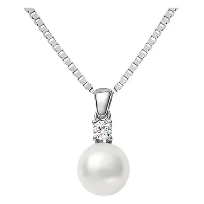 Collana Gabrielle Oro Bianco Perla D'Acqua Dolce Cubic Zirconia