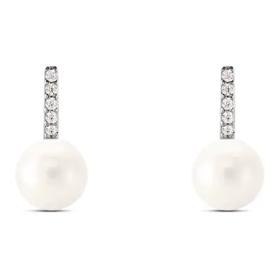 Orecchini Lobo Gabrielle Oro Bianco Perla D'Acqua Dolce Cubic Zirconia