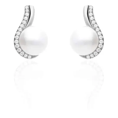 Orecchini Lobo Silver Pearls Argento Rodiato Cubic Zirconia Perla sintentica