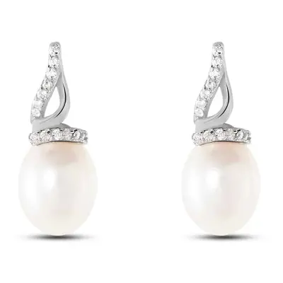 Orecchini Lobo Silver Pearls Argento Rodiato Perla sintentica Cubic Zirconia