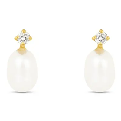 Orecchini Lobo Gabrielle Oro Giallo Perla D'Acqua Dolce Cubic Zirconia