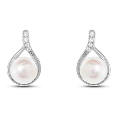 Orecchini Lobo Gabrielle Oro Bianco Perla D'Acqua Dolce Cubic Zirconia