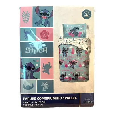 PARURE COPRIPIUMINO COTONE DISNEY STITCH BAMBINA 1 PIAZZA