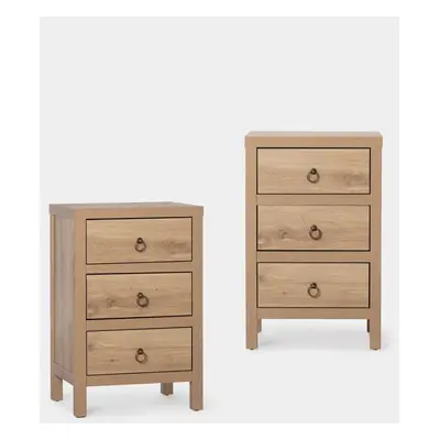 Set 2 comodini a 3 cassetti in legno naturale Livorno