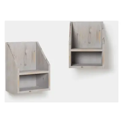 Set 2 comodini galleggianti in legno riciclato colore grigio Folk