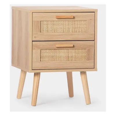 Comodino in rattan naturale con 2 cassetti Tahiti