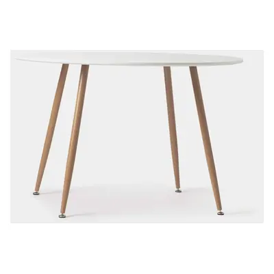 Tavolo da pranzo rotondo Ø120 bianco con gambe metalliche effetto legno Lyss