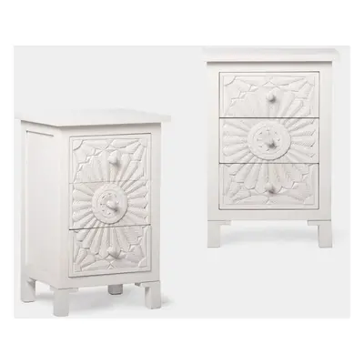 Set 2 comodini con 3 cassetti in legno bianco decapato Indra