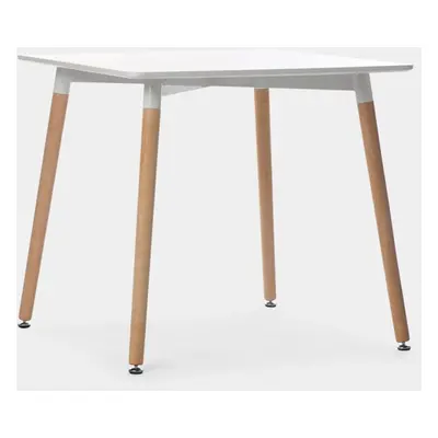 Tavolo da pranzo quadrato 80 bianco con gambe metalliche effetto legno Gless