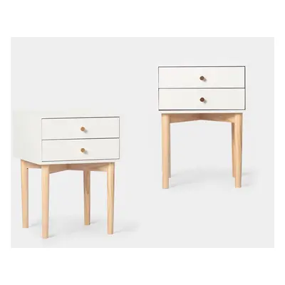 Set 2 comodini con 2 cassetti in legno bianco Vichy