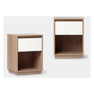 Set 2 comodini con 1 cassetto in legno naturale e bianco Oslo