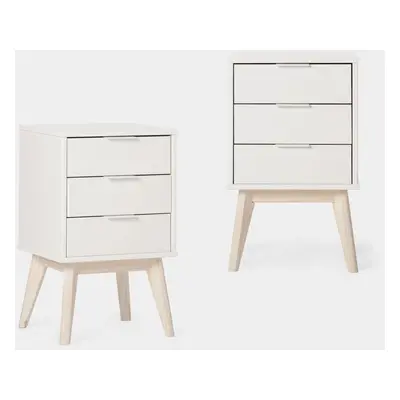 Set 2 comodini con 3 cassetti laccati in bianco Troy