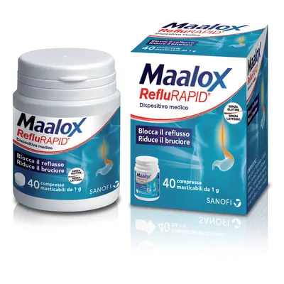 Maalox Reflurapid 40 Compresse, Maalox Reflusso, Senza Lattosio, Senza Glutine