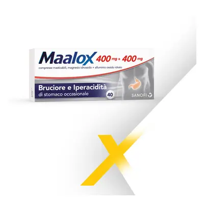 Maalox 400+400 MG, Contro Acidità Di Stomaco Occasionale, 40 Compresse