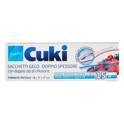 Cuki Congela Sacchetti Gelo Doppio Spessore Formato Piccolo 1L 17 x 17 cm 15 Pezzi -