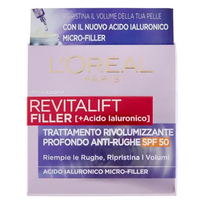 L'Oréal Paris Crema Viso Revitalift Filler Antirughe Rivolumizzante con Acido Ialuronico Spf 50 