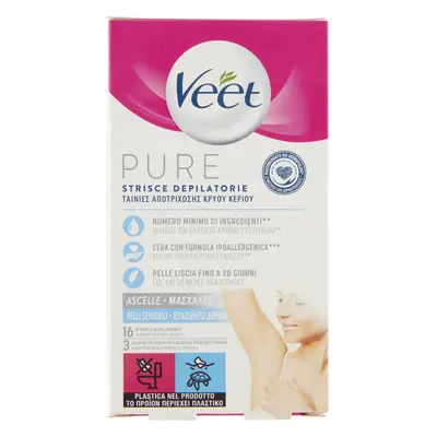 Veet Pure Strisce Depilatorie Ascelle 16 Pezzi + Salviette Post-Epilazione Idratanti -