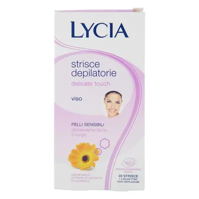 Lycia Delicate Touch Strisce Depilatorie Viso Pelli Sensibili 20 Strisce + 4 Salviettine -