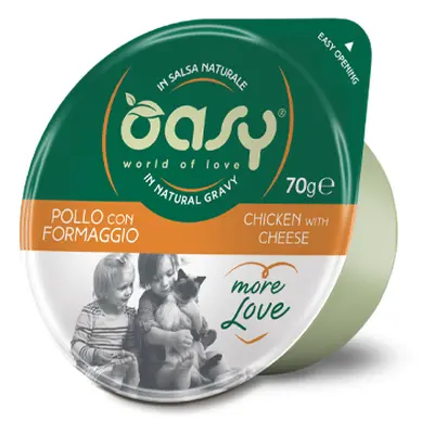 Oasy Wet Cat More Love Cibo Umido per Gatti Gusto Pollo con Formaggio Cup 70 g