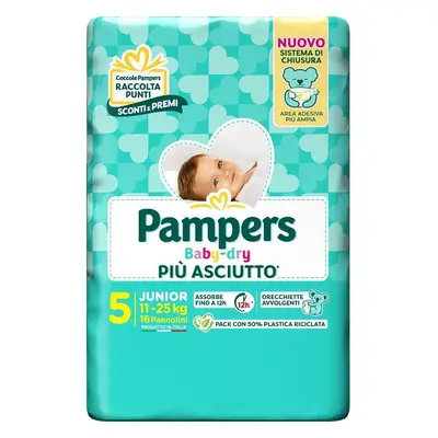 Pampers Baby Dry Pannolino per Bambini Taglia 5 (11-25 Kg) 16 pannolini