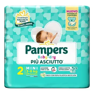 Pampers Baby Dry Pannolino per Bambini Taglia 2 (3-6 Kg) 24 pannolini