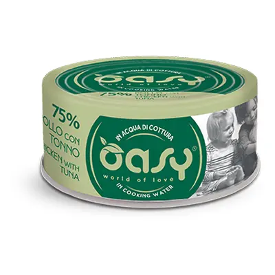 Oasy Wet Cat More Love Cibo Umido per Gatti in Lattina gusto Pollo con Tonno 70 g