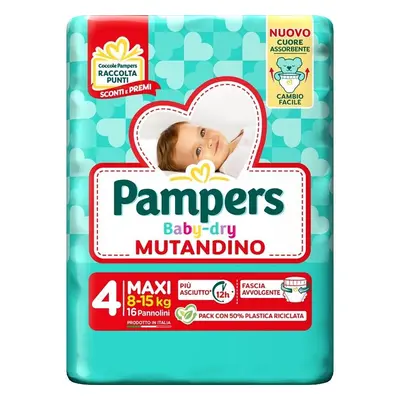 Pampers Baby Dry Pannolino per Bambini a Mutandina Misura 4 (8-15 kg) 16 pannolini