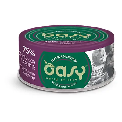 Oasy Wet Cat More Love Cibo Umido per Gatti in Lattina gusto Tonno con Sardine 70 g