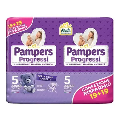 Pampers Progressi Junior Pannolino 5 11-25Kg Pacco Doppio 38 Pezzi