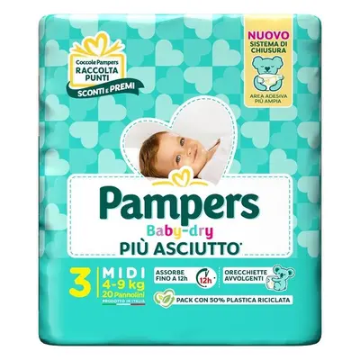 Pampers Baby Dry Pannolino per Bambini Taglia 3 Midi (4-9 Kg) 20 pannolini