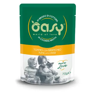 Oasy Wet Cat More Love Cibo Umido per Gatti Adulti gusto Tonno con Granchio 70 g