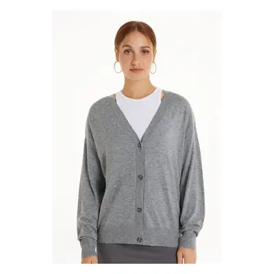 Tezenis Cardigan Manica Lunga con Bottoni e Lana Donna Grigio Taglia