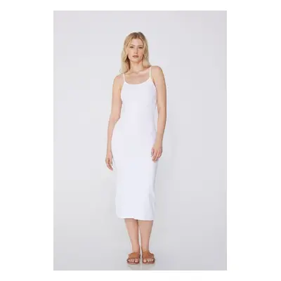 Tezenis Vestito Midi Cotone Costine Spalline Sottili Donna Bianco Taglia