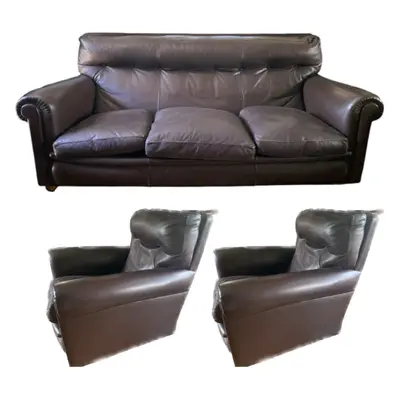 Set divano 3 posti e 2 poltrone in pelle (anni '80), Poltrona Frau